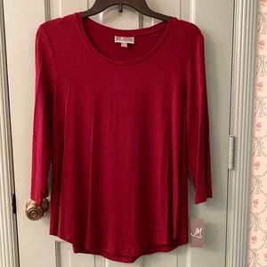 NWT JM Collection Maroon Tunic Long Sleeve Shirt, Petite Medium